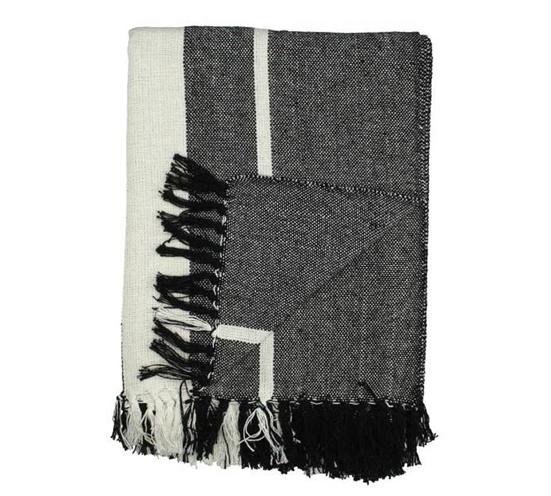 Ριχτάρι cotton, σε λευκό/μαύρο,170x130cm