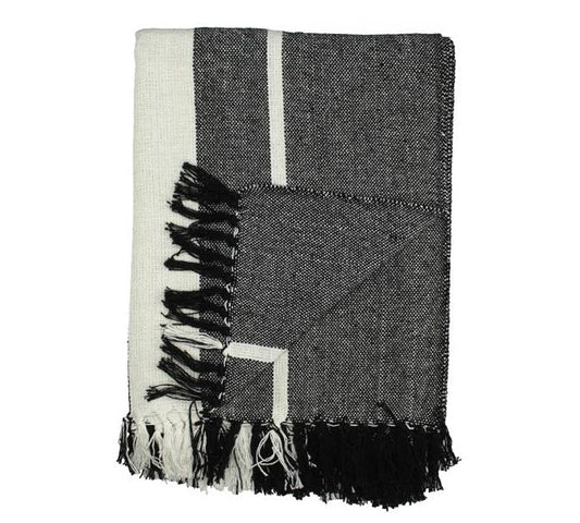 Ριχτάρι cotton, σε λευκό/μαύρο,170x130cm