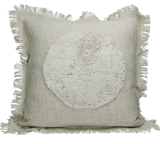 Μαξιλάρι cotton με κρόσσι σχ.κύκλος αν.γκρι 45x45