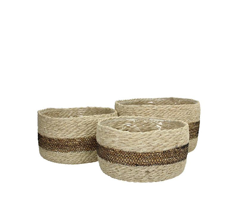 Σ/3 καλάθια από γιούτα, εκρού/καφέ χρ.
