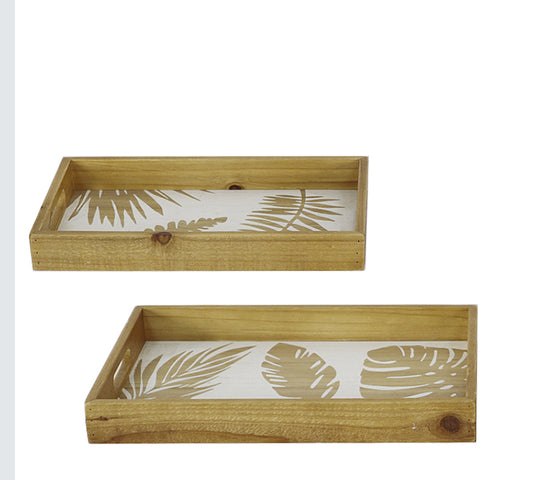 Ξύλινοι δίσκοι Σ/2, με ανάγλυφο φύλλο monstera