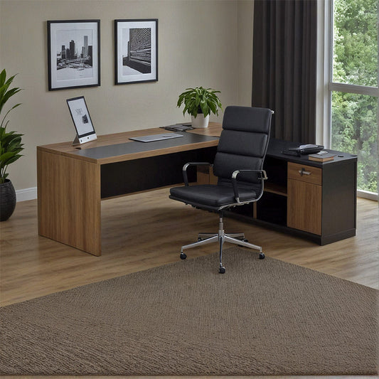 Γραφείο επαγγελματικό με δεξιά γωνία Oscar pakoworld μελαμίνη σε καρυδί-ανθρακί απόχρωση 240x180x76ε
