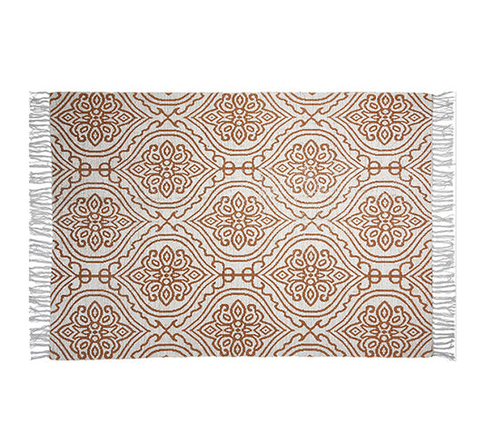 Χαλί με κρόσσι και τυπωμένο damask μελί σχδ.,120x180cm