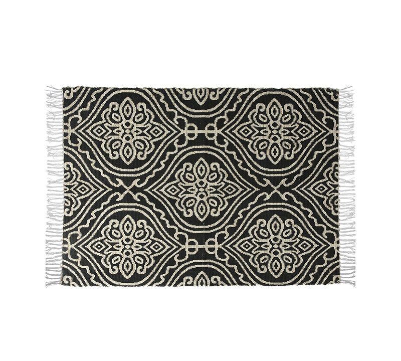 Χαλάκι με κρόσσι και τυπωμένο damask σχδ.,μαύρο 60x90cm