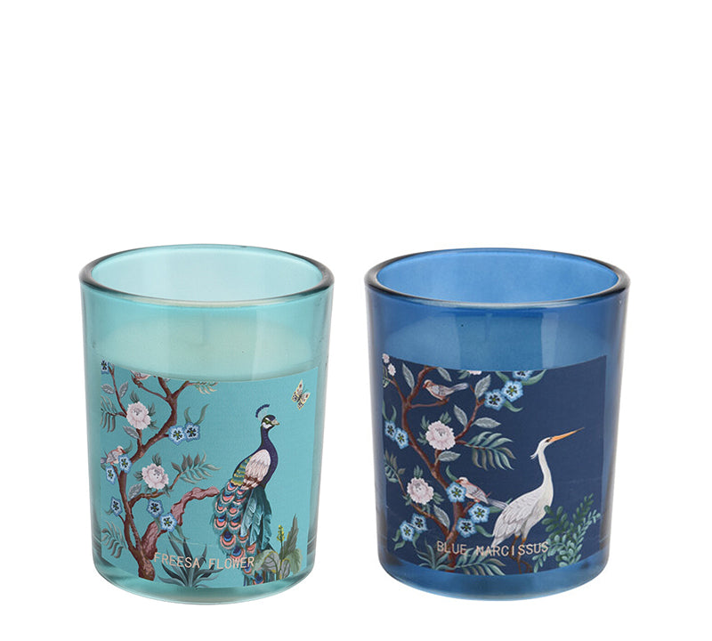 Κερί σε γυάλα με παγώνια,8x10cm,κουτί δώρου