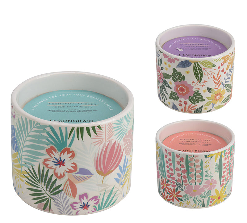 Κερί σε κεραμικό βάζο με λουλούδια, 3σχ.10x8.5cm