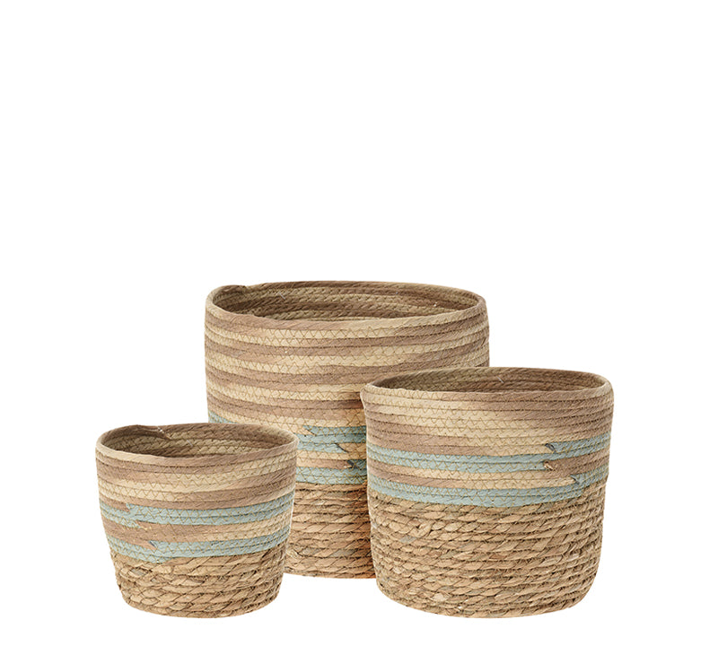 Σ/3 καλάθια υάκινθου με γαλάζια ρίγα,17/22/26cm