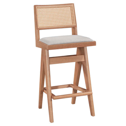 Σκαμπό bar Winslow pakoworld ξύλο rubberwood ανοικτό καρυδί-pvc rattan φυσικό-ύφασμα γκρι 44.5x46x98