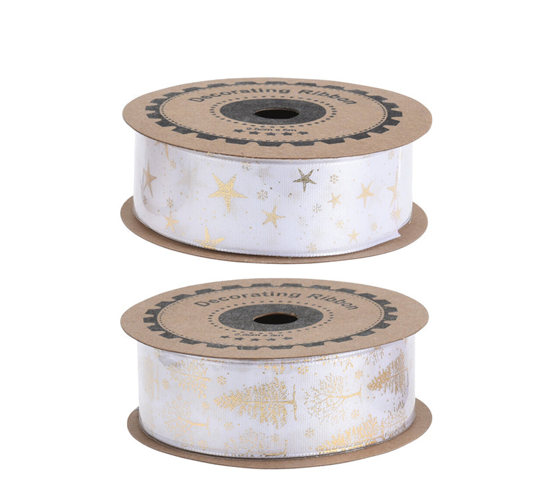 Χριστ/κη κορδέλλα 2.5cm x 5μ.,Λευκή/Χρυσή, 2σχδ.