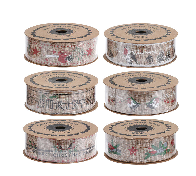 Χριστ/κη κορδέλλα 2.5cm x 5μ.,γιούτα&χρυσά print 6σχδ.