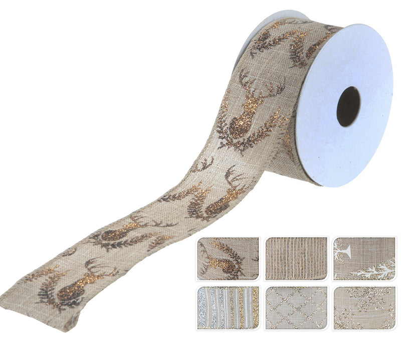 Χριστ/κη κορδέλλα 3.8cm x 2.7μ.,εκρού/χρυσή,6σχδ.