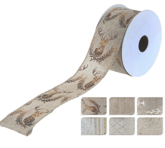 Χριστ/κη κορδέλλα 3.8cm x 2.7μ.,εκρού/χρυσή,6σχδ.