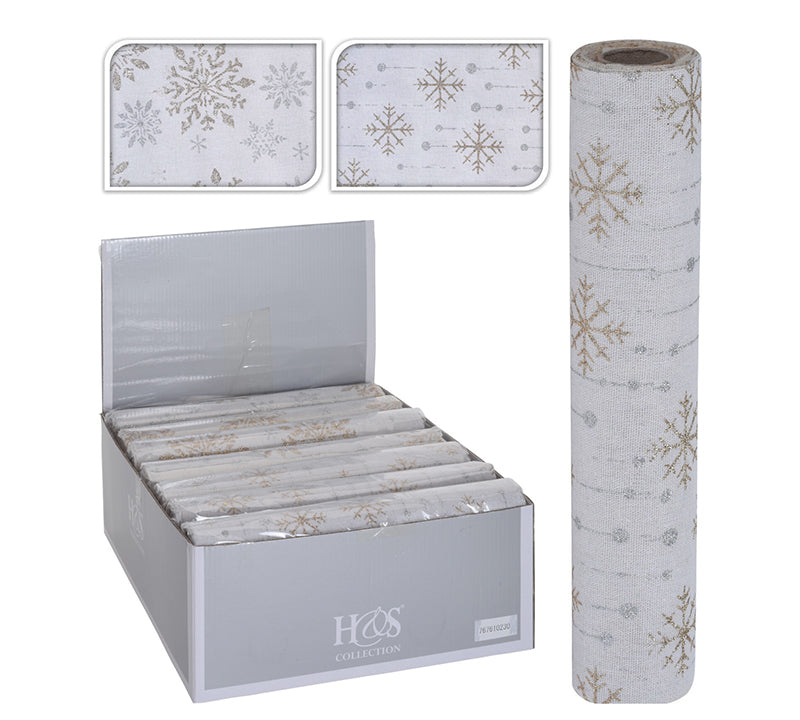 Τραβέρσα Cotton εκρού χρυσά&ασημί εντελβάις,28x270cm