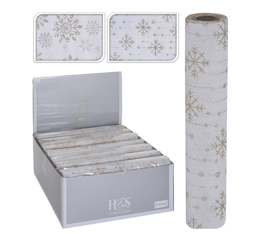 Τραβέρσα Cotton εκρού χρυσά&ασημί εντελβάις,28x270cm