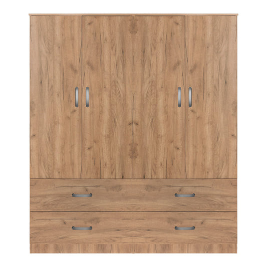 Ντουλάπα ρούχων τετράφυλλη Zelia B pakoworld με 4 συρτάρια χρώμα φυσικό 158x42x180εκ