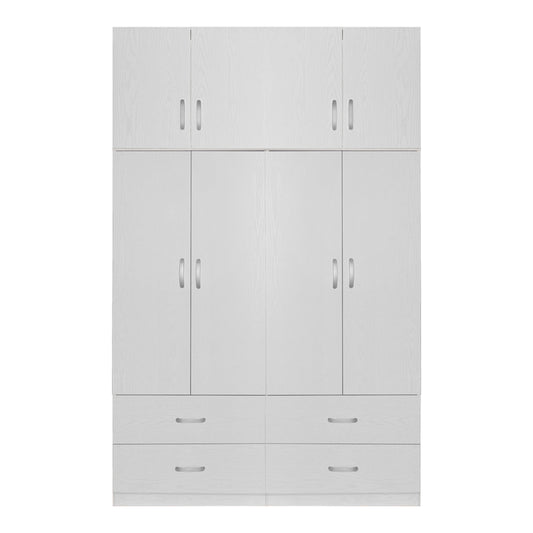 Ντουλάπα ρούχων τετράφυλλη με πατάρι Zelia A pakoworld με 4 συρτάρια χρώμα λευκό 158x42x240εκ