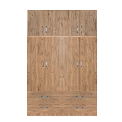 Ντουλάπα ρούχων τετράφυλλη με πατάρι Zelia B pakoworld με 4 συρτάρια χρώμα oak 158x42x240εκ