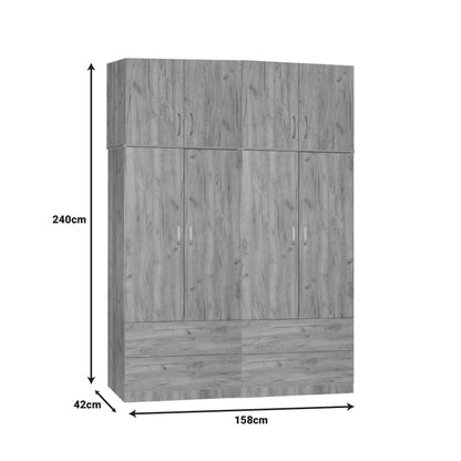 Ντουλάπα ρούχων τετράφυλλη με πατάρι Zelia B pakoworld με 4 συρτάρια χρώμα oak 158x42x240εκ