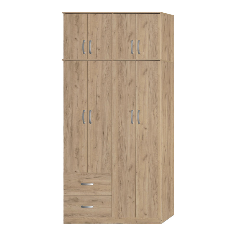 Ντουλάπα ρούχων τετράφυλλη με πατάρι Zelia pakoworld με 2 συρτάρια σε oak απόχρωση 120x42x240εκ