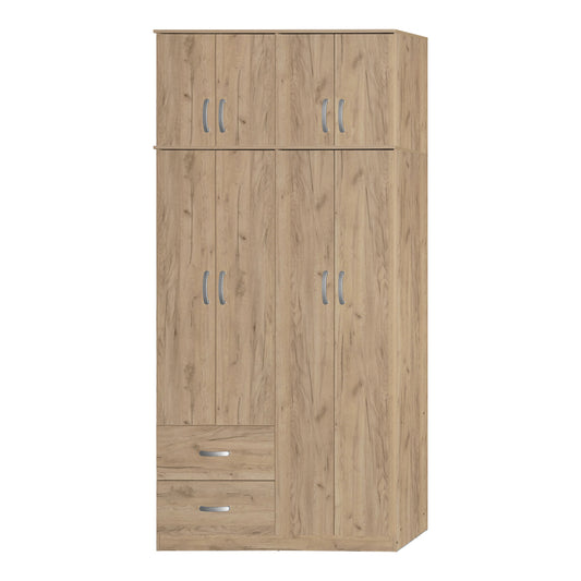 Ντουλάπα ρούχων τετράφυλλη με πατάρι Zelia pakoworld με 2 συρτάρια σε oak απόχρωση 120x42x240εκ