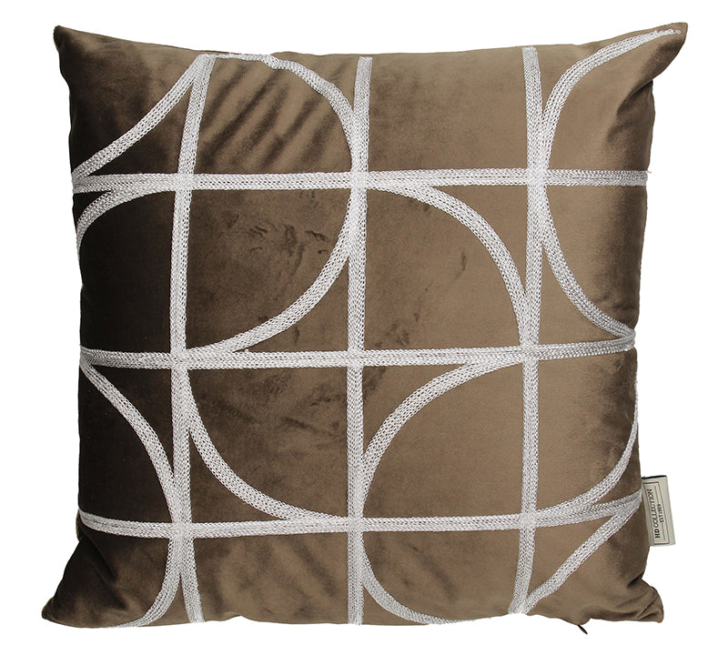 Μαξιλάρι βελούδινο με γεωμετρικά σχ.,καφέ,45x45cm