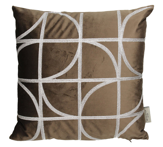 Μαξιλάρι βελούδινο με γεωμετρικά σχ.,καφέ,45x45cm