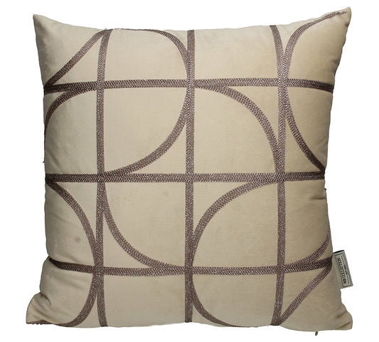 Μαξιλάρι βελούδινο με γεωμετρικά σχ.,μπεζ,45x45cm
