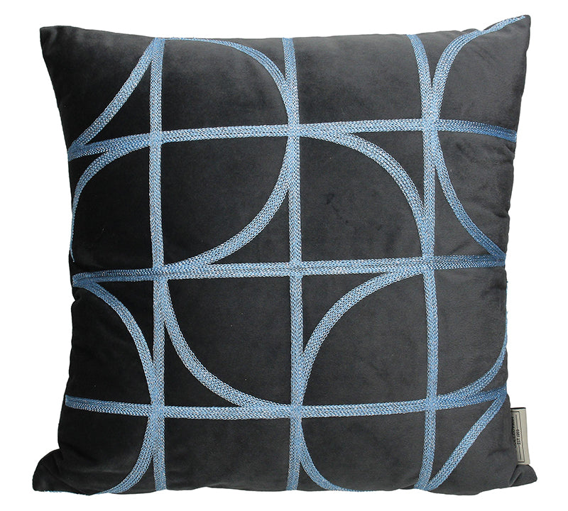 Μαξιλάρι βελούδινο με γεωμετρικά σχ. γκρι/μπλε,45x45cm