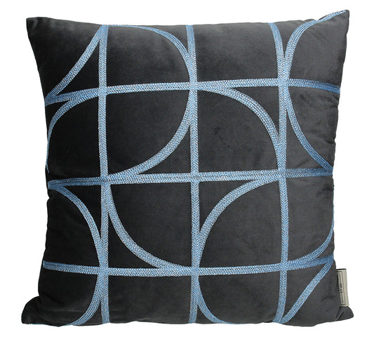 Μαξιλάρι βελούδινο με γεωμετρικά σχ. γκρι/μπλε,45x45cm