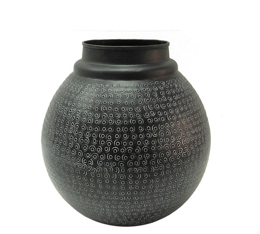 Σφυρήλατο βάζο αλουμινίου μπάλλα, μαύρο χρ.36x38cm