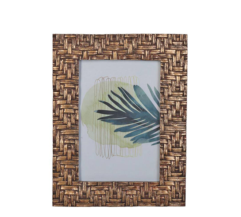 Φωτ/θήκη χρυσή κορνίζα σχ.ψαθα ,10x15cm