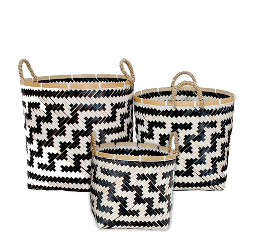 Σετ/3 καλάθια Bamboo Λευκό/Μαύρο γεωμετρ.σχ.,26/32/37cm