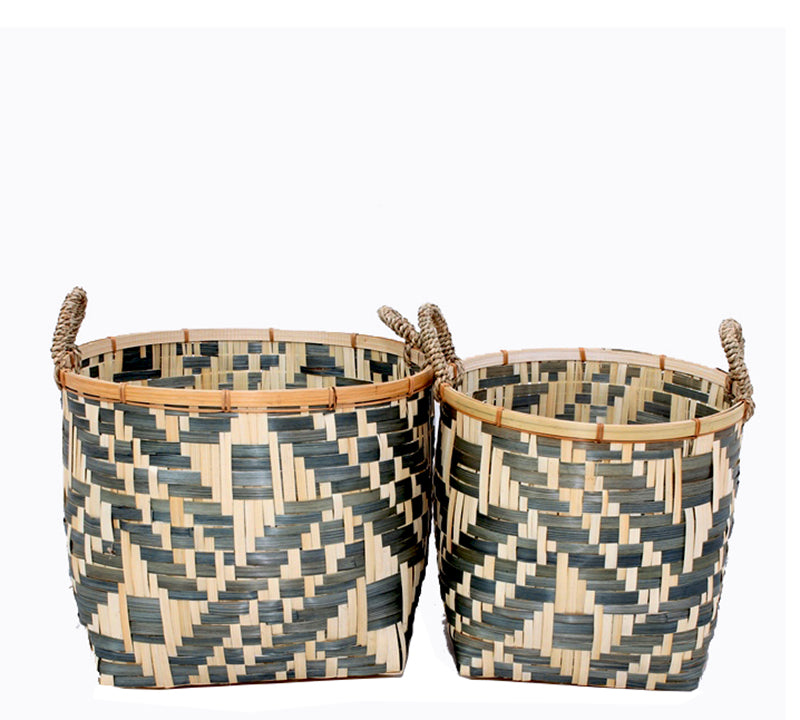 Σετ/2 καλάθια Bamboo Λευκό/Μπλε γεωμετρ.σχ.,23/28cm