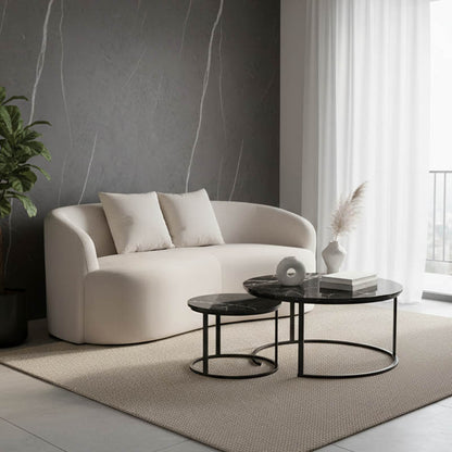 Καναπές 2θέσιος Raini pakoworld με μαξιλάρια κρεμ βελούδο 178x82x68εκ