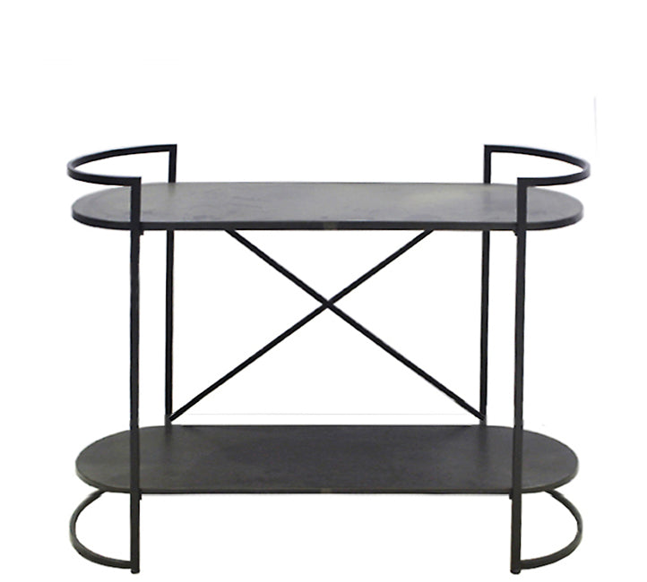 Οβάλ μεταλλική κονσόλα με 2 ράφια 122x94cm