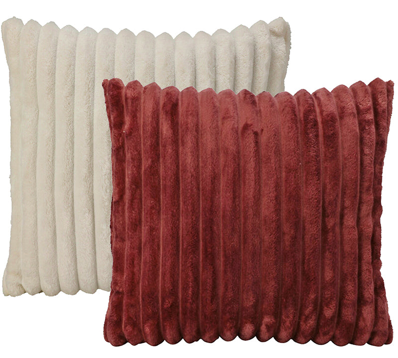 Μαξιλαρι συνθ.γουνα φαρδυα ριγα εκρου/μπορντω.,45x45cm