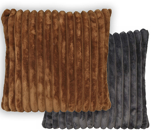 Μαξιλαρι συνθ.γουνα φαρδυα ριγα καφέ/γκρι.,45x45cm