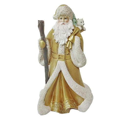 Αγ.Βασίλης με μπαστούνι, βελουτέ χρυσό 30,5cm