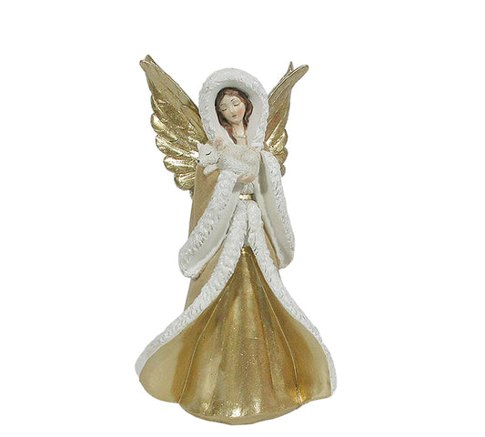 Άγγελος με προβατάκι, βελουτέ χρυσό 27cm