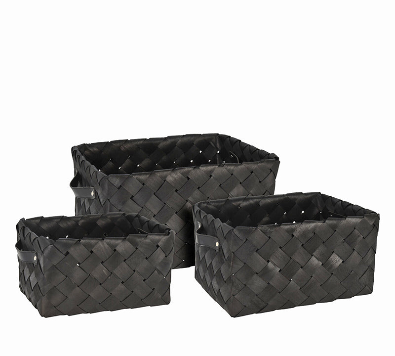 Σετ 3τεμ. Καλάθια από chiips ξύλου, μαύρο χρ.