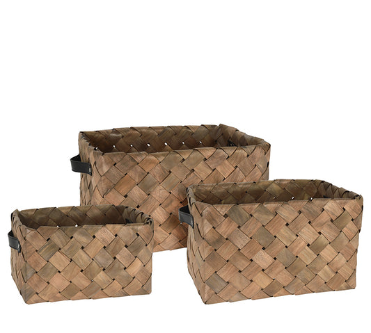 Σετ 3τεμ. Καλάθια από chiips ξύλου, καφέ χρ.