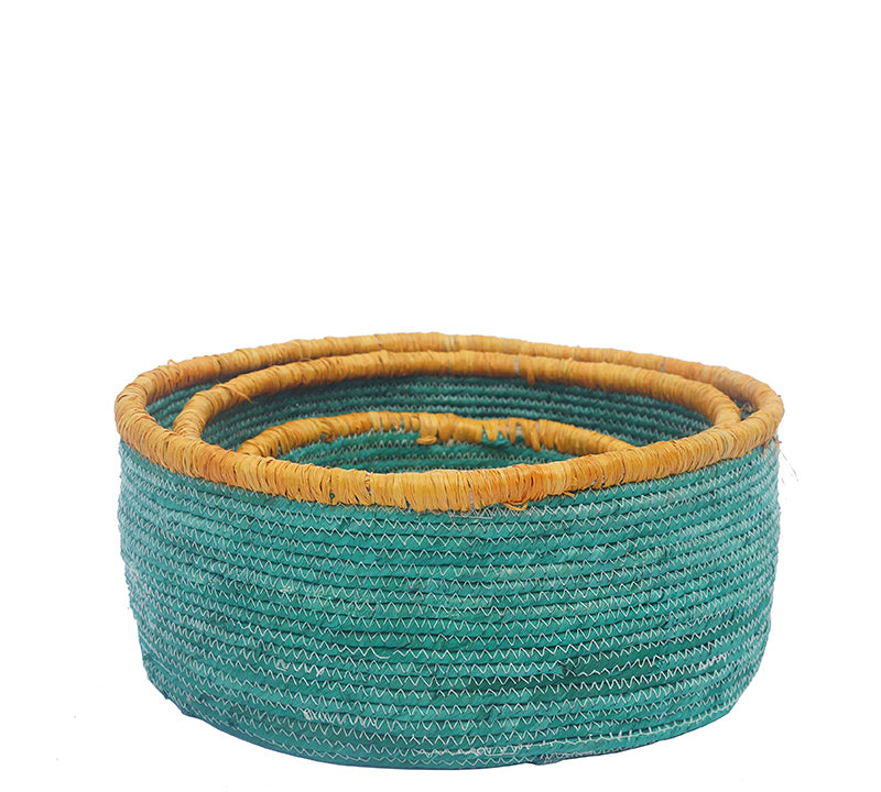 Καλάθι Σετ 3τεμ. από καλαμιά πετρολ χρ.,δ.24/29/34cm