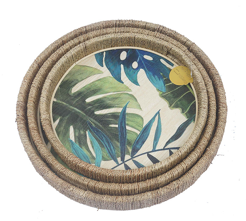 Σ/2 Δίσκοι Seagrass με χειροποίητη ζωγραφιά "Φύλλα",δ.30/37cm