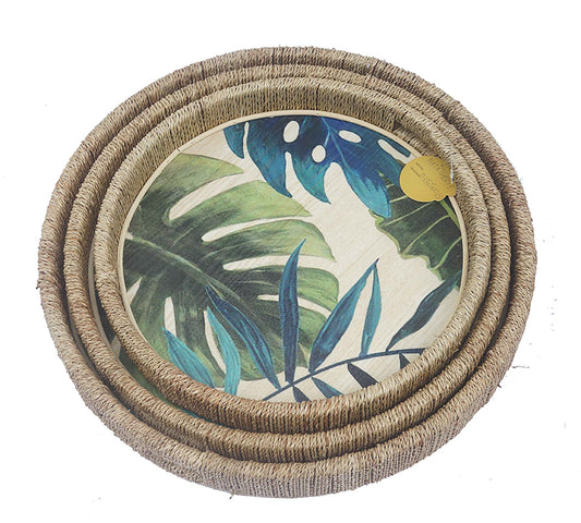 Σ/2 Δίσκοι Seagrass με χειροποίητη ζωγραφιά "Φύλλα",δ.30/37cm