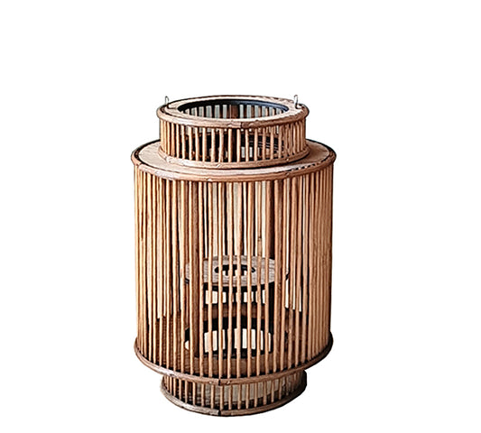 Φανάρι Rattan με δερμάτινη λαβή,22.5x31cm