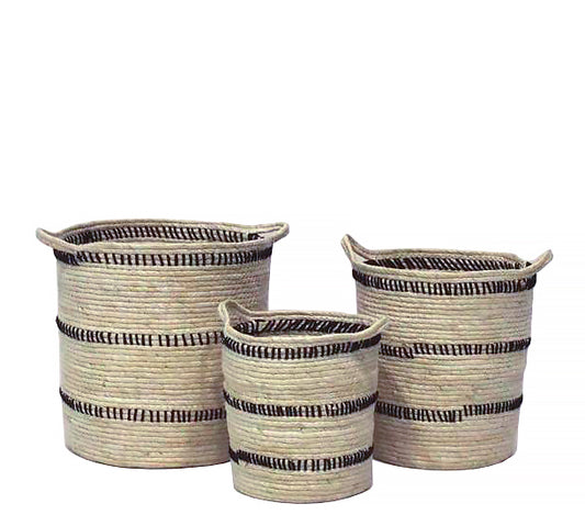 Σ/3 Ψάθινα καλάθια με μάυρη ρίγα,18/22/35cm