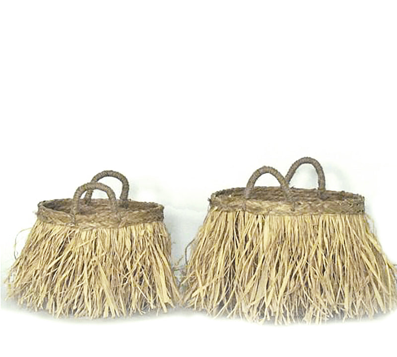 Σ/2 Καλάθια Seagrass με ψαθινα κρόσσια,27/35cm