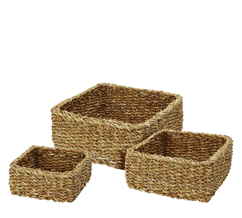 Τετράγωνο καλάθι από λυγαριά σετ 3τεμ.,18/22/26cm