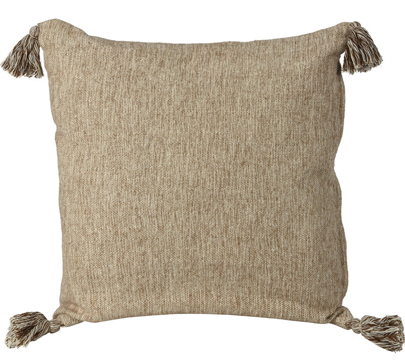 Μαξιλάρι cotton σχ.ψαροκόκκαλο,, φουντίτσες καφέ,45cm