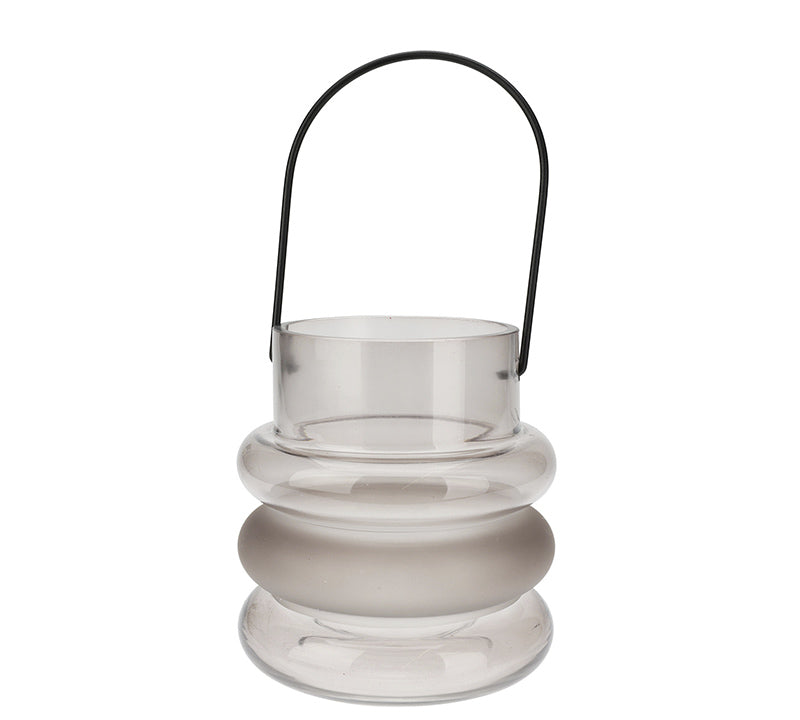 Γυάλινο φανάρι με χερούλι σε φυμέ χρ.,15cm